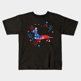 Dachshund Uncle Sam Hat 4Th Of July Kids T-Shirt